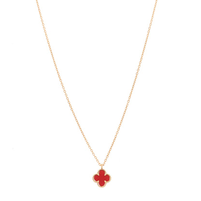 Van Cleef & Arpels 18K Rose Gold Carnelian Sweet Alhambra Pendant Necklace 1 of 6