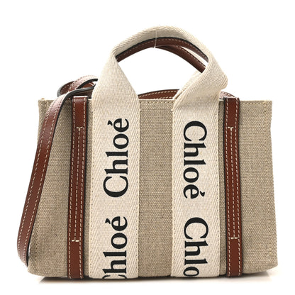 Chloe Linen Calfskin Mini Woody Ribbon Tote White Brown 1 of 9
