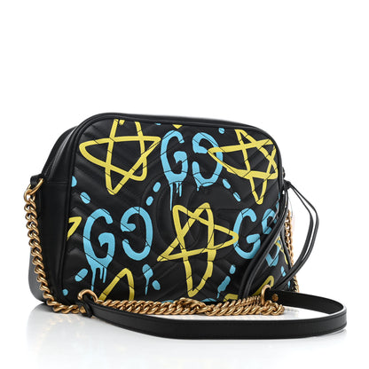 Gucci Calfskin Matelasse GucciGhost Medium GG Marmont Chain Shoulder Bag Black New Acquamarine 2 of 4