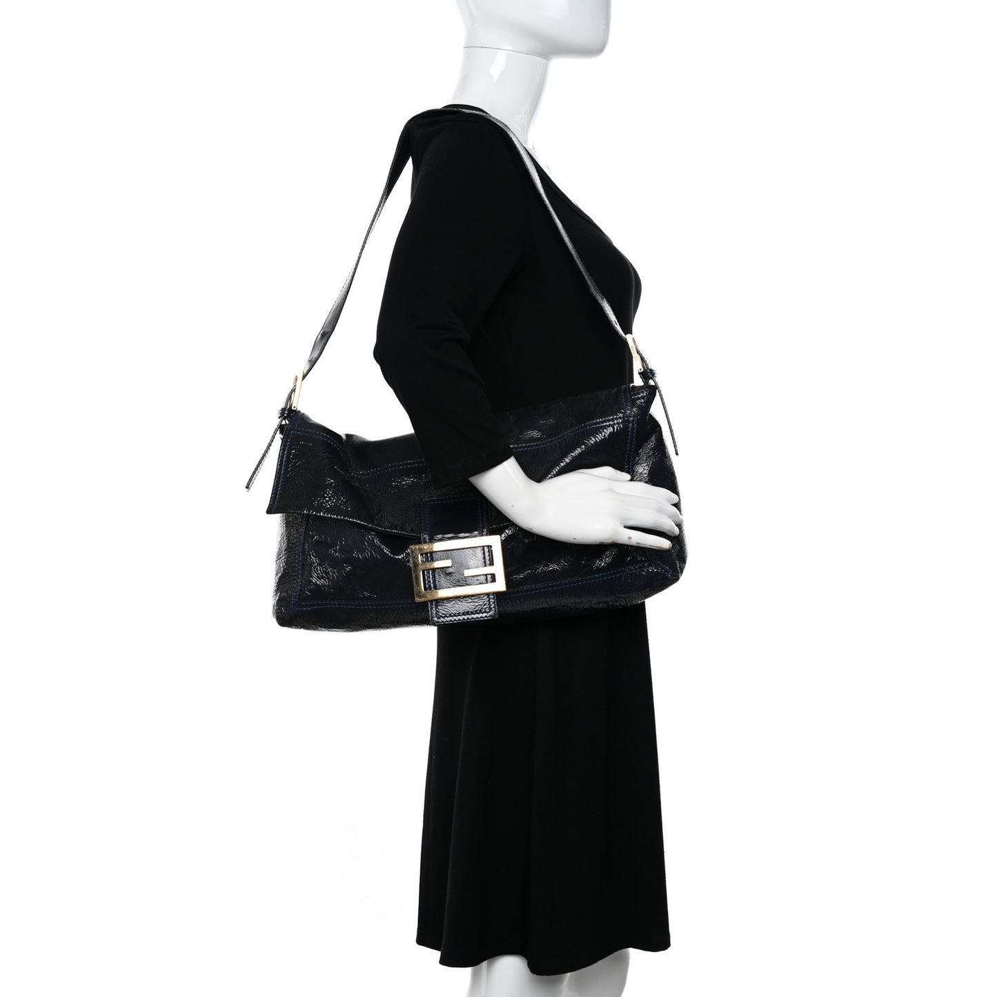 Vitello Naplak Large Convertible Baguette Blue