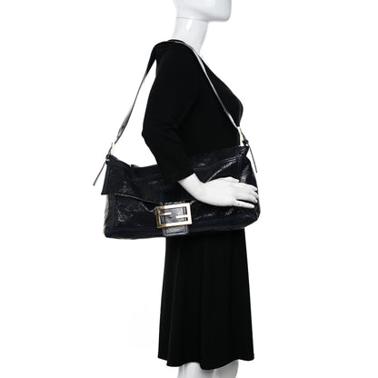 Fendi Vitello Naplak Large Convertible Baguette Blue 2 of 9