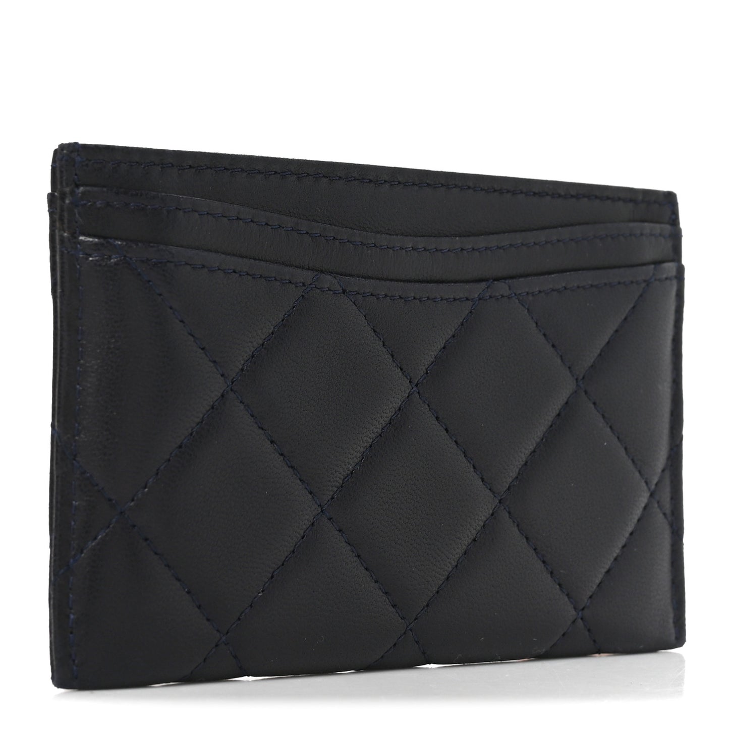 Lambskin Quilted Card Holder Navy Blue