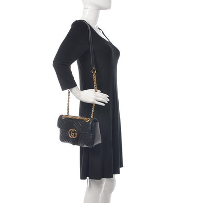 Gucci Calfskin Matelasse Small GG Marmont Shoulder Bag Black 2 of 9