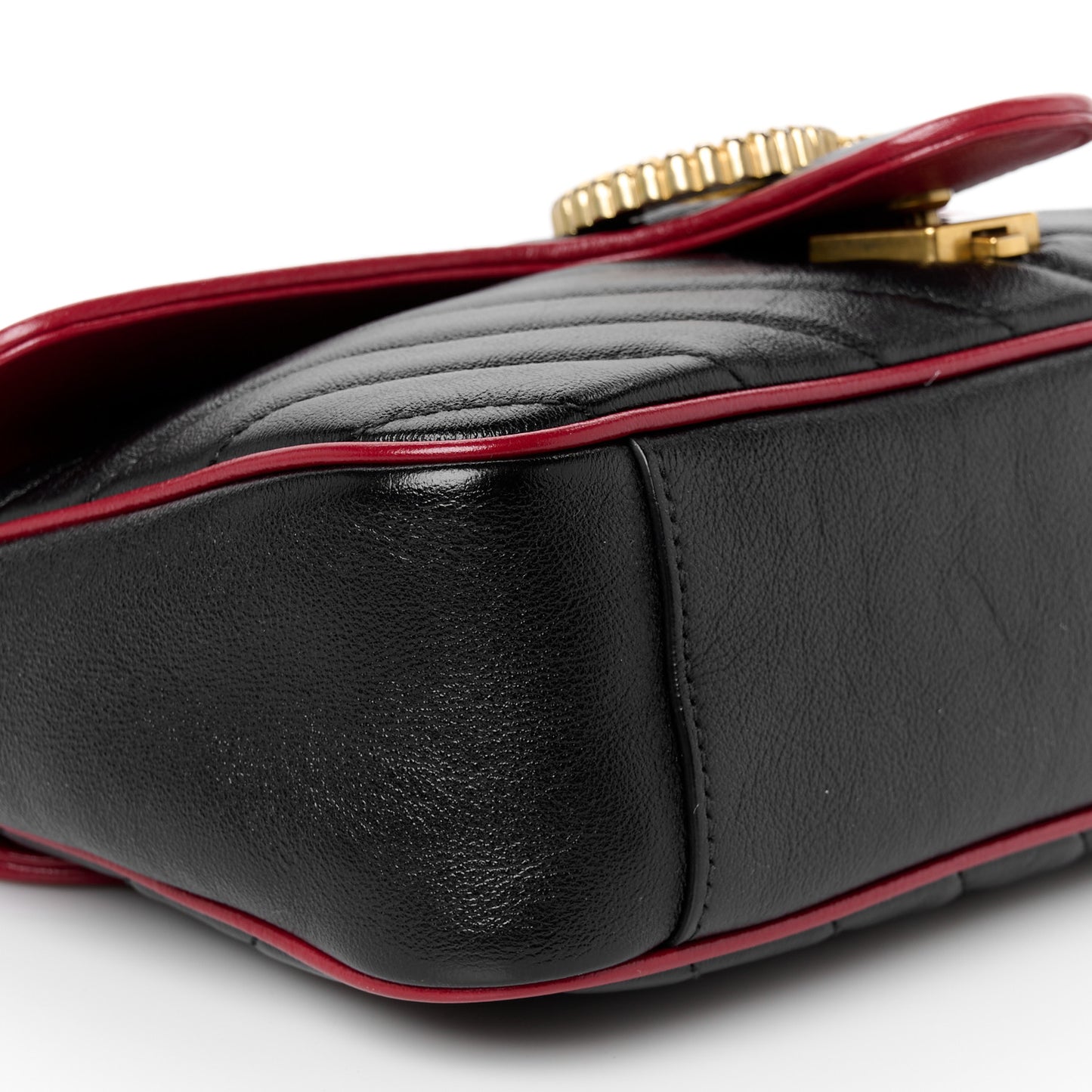 Vintage Effect Calfskin Matelasse Diagonal Small Torchon GG Marmont Shoulder Bag Black Romantic Cherry