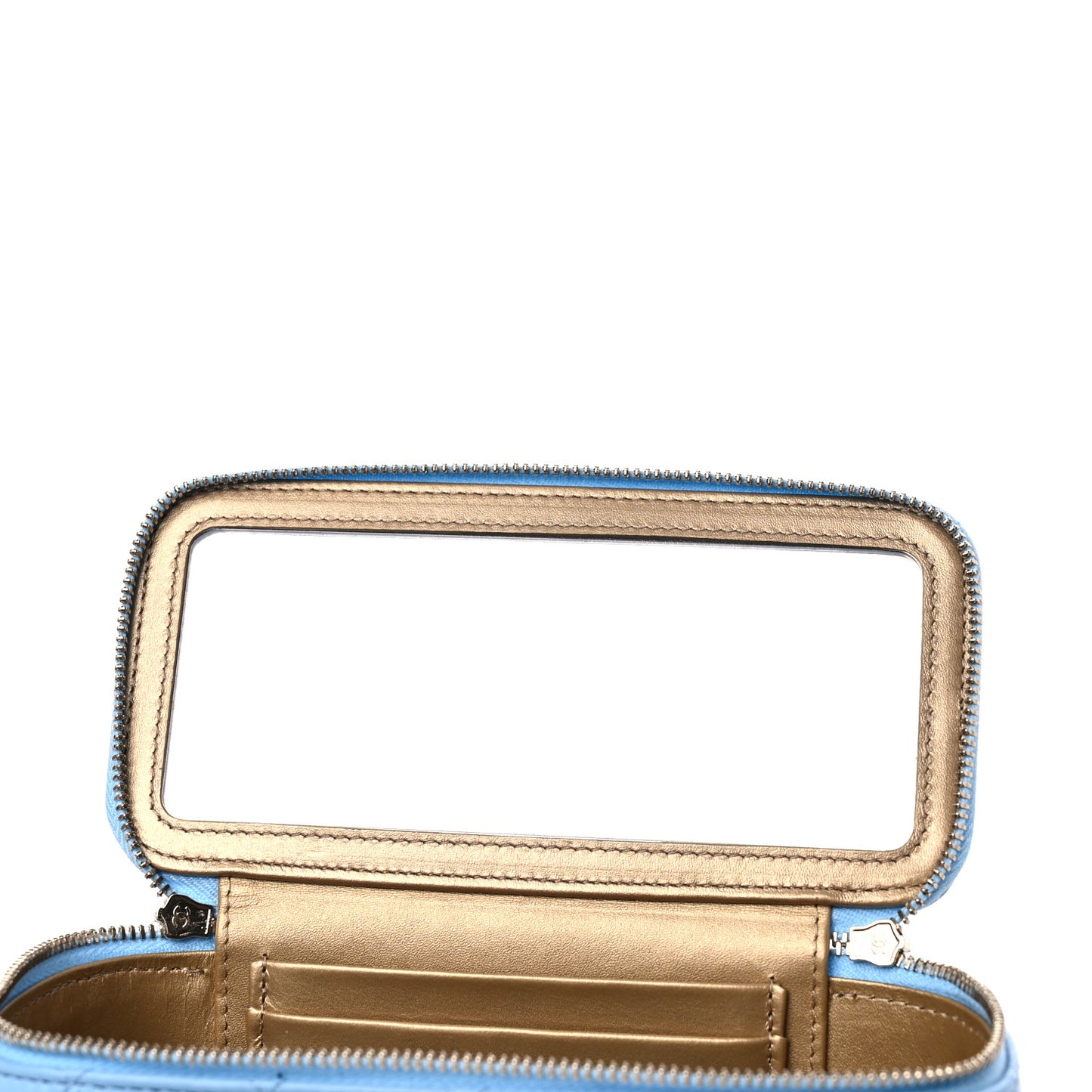 Lambskin Quilted Pearl Crush Small Vanity Case With Chain Light Blue