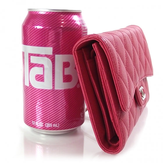 Caviar Quilted Tri-Fold Wallet Fuchsia