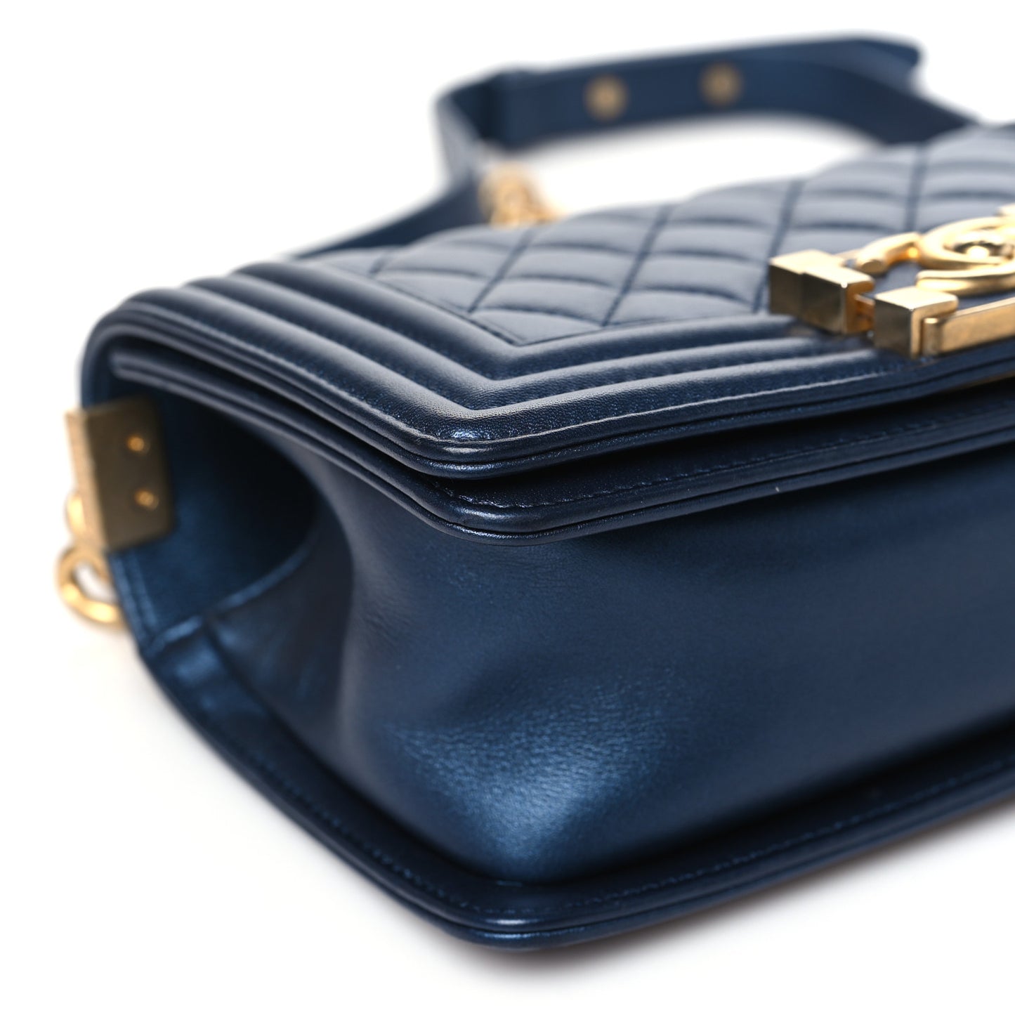 Metallic Calfskin Quilted Small Boy Flap Blue