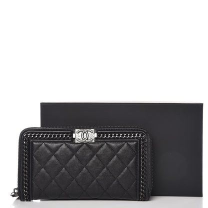 Chanel Calfskin Quilted Boy Chain Large Gusset Zip Around Wallet Black 9 of 9