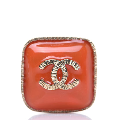 Chanel Enamel CC Square Earrings Coral Gold 6 of 7
