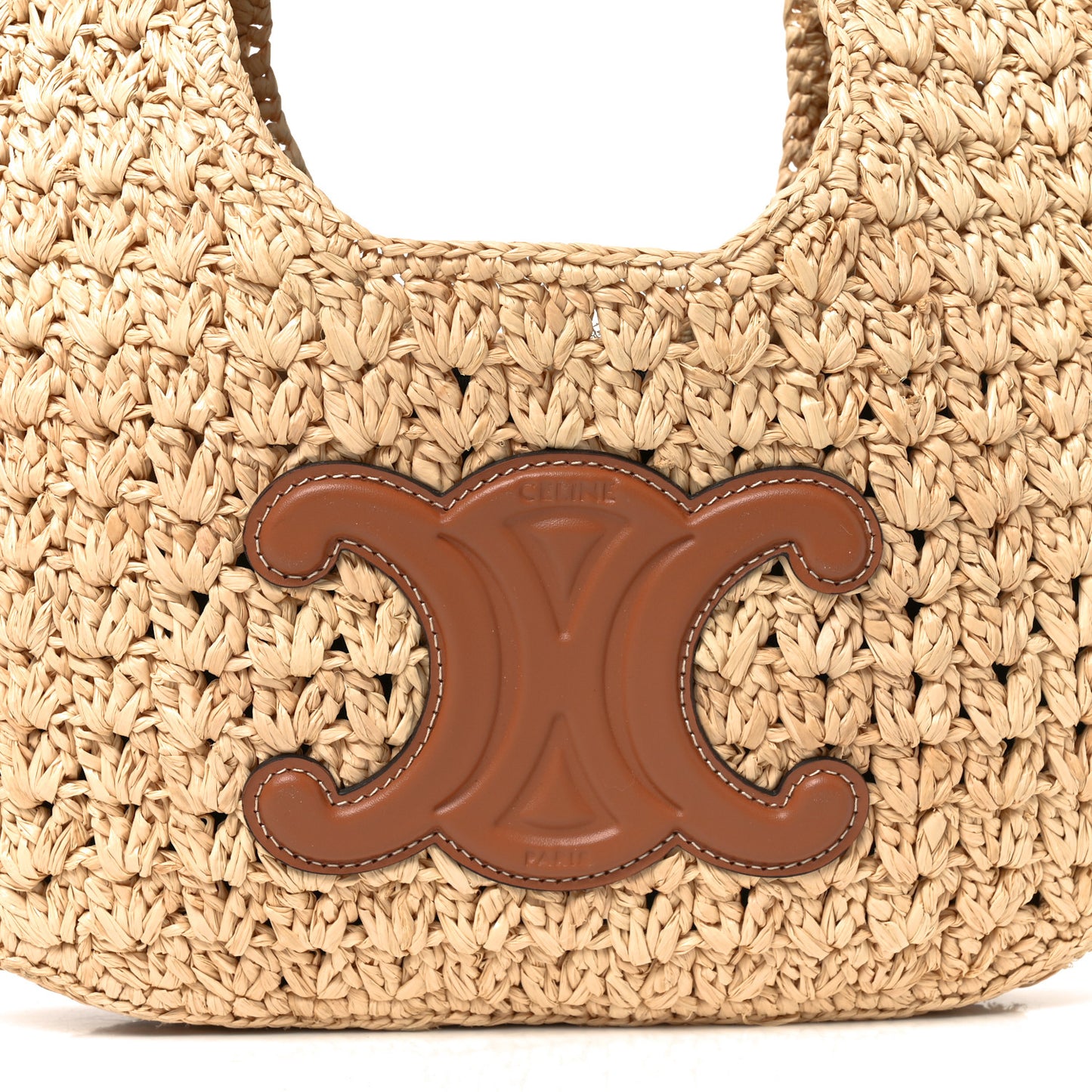 Raffia Calfskin Triomphe Panier Hobo Bag Natural Tan