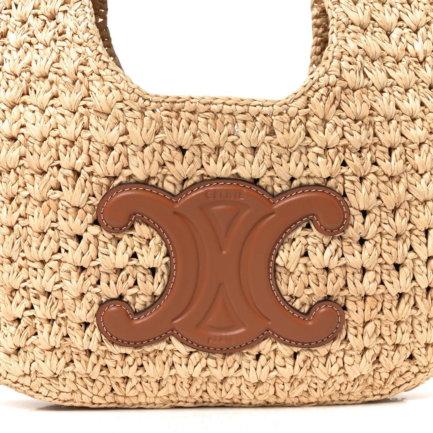 Celine Raffia Calfskin Triomphe Panier Hobo Bag Natural Tan 7 of 11
