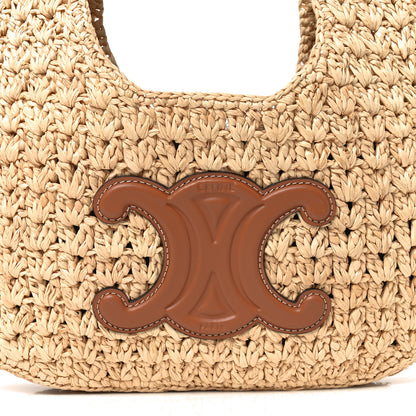 Celine Raffia Calfskin Triomphe Panier Hobo Bag Natural Tan 7 of 11