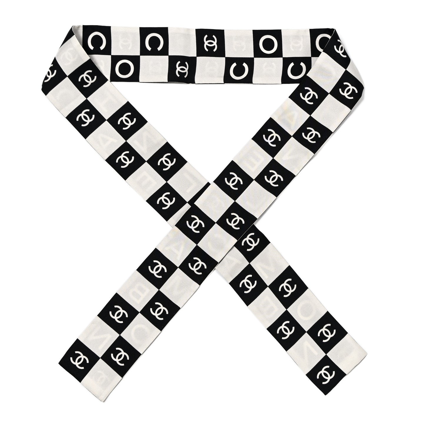 Silk Logo Cambon Slim Bandeau Scarf Black Ecru