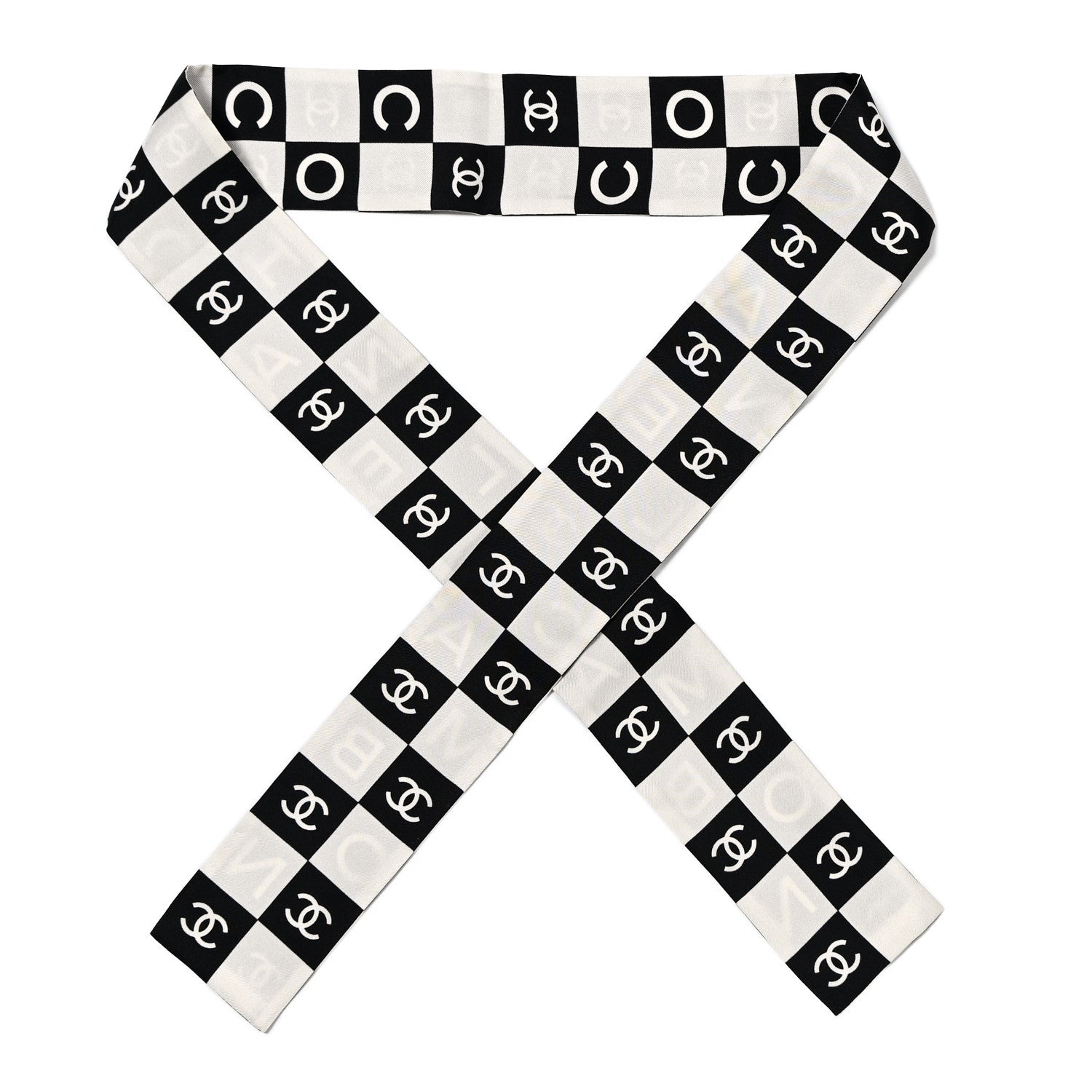 Chanel Silk Logo Cambon Slim Bandeau Scarf Black Ecru 1 of 4