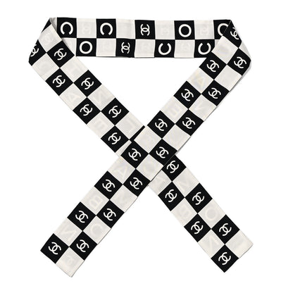 Chanel Silk Logo Cambon Slim Bandeau Scarf Black Ecru 1 of 4
