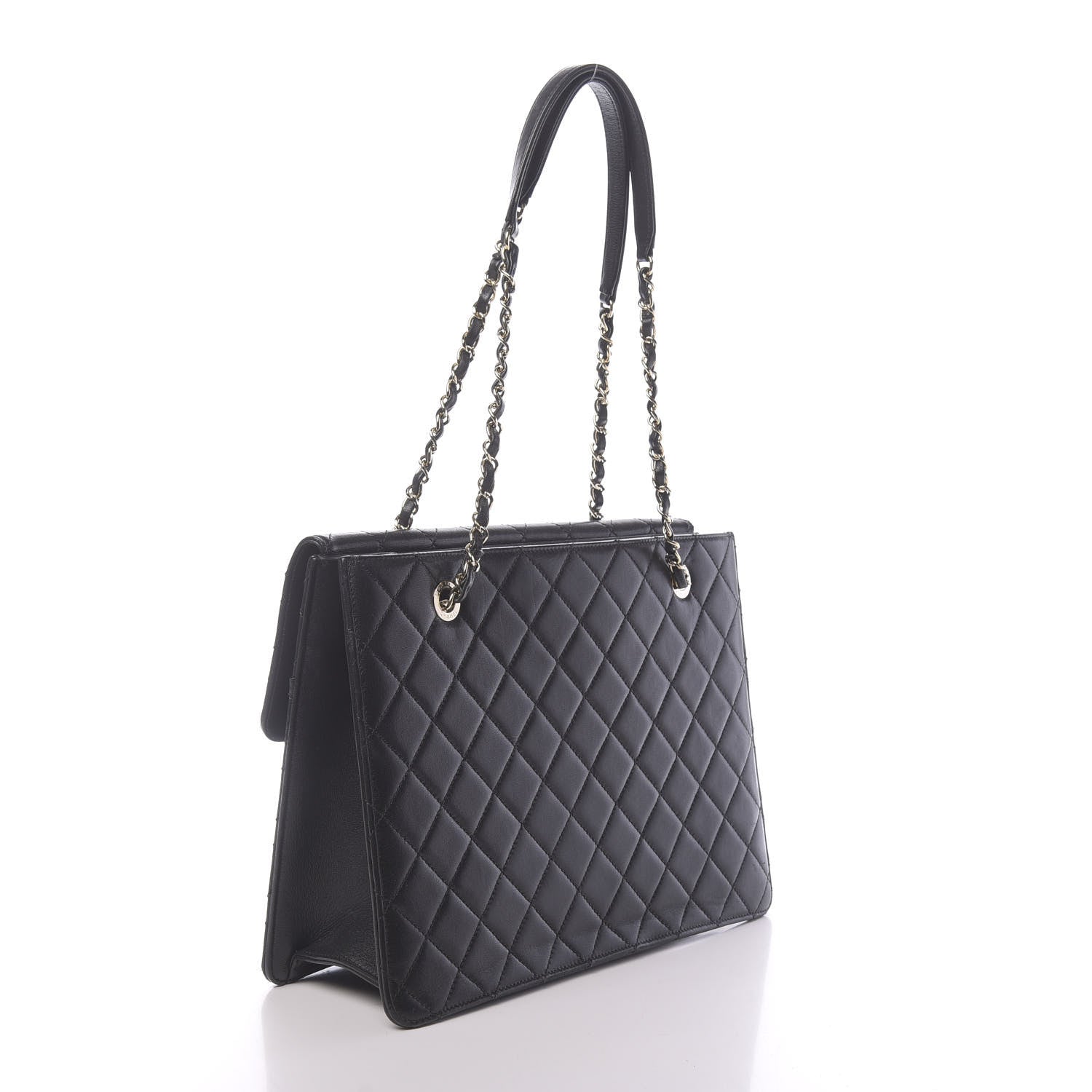 Chanel Sheepskin Quilted Beauty Lock Flap Shopping Tote Black 3 of 12
