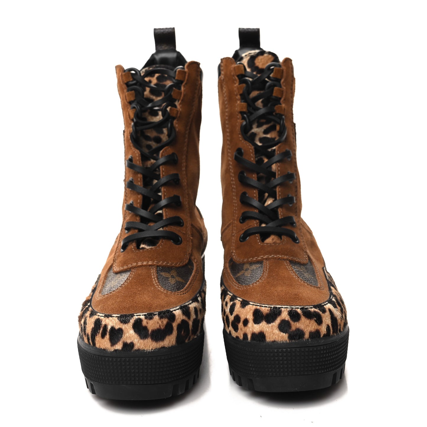 Suede Calfskin Monogram Laureate Platform Desert Boots 37.5 Cognac