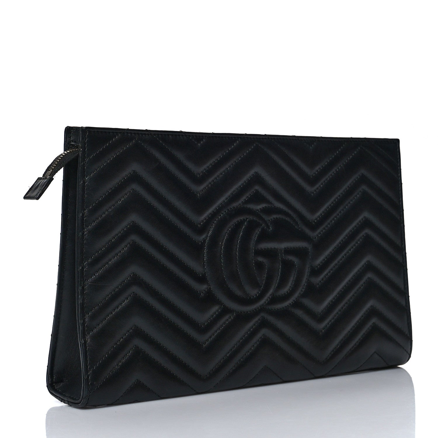 Gucci Calfskin Matelasse Chevron Heart GG Marmont Clutch Black 3 of 14