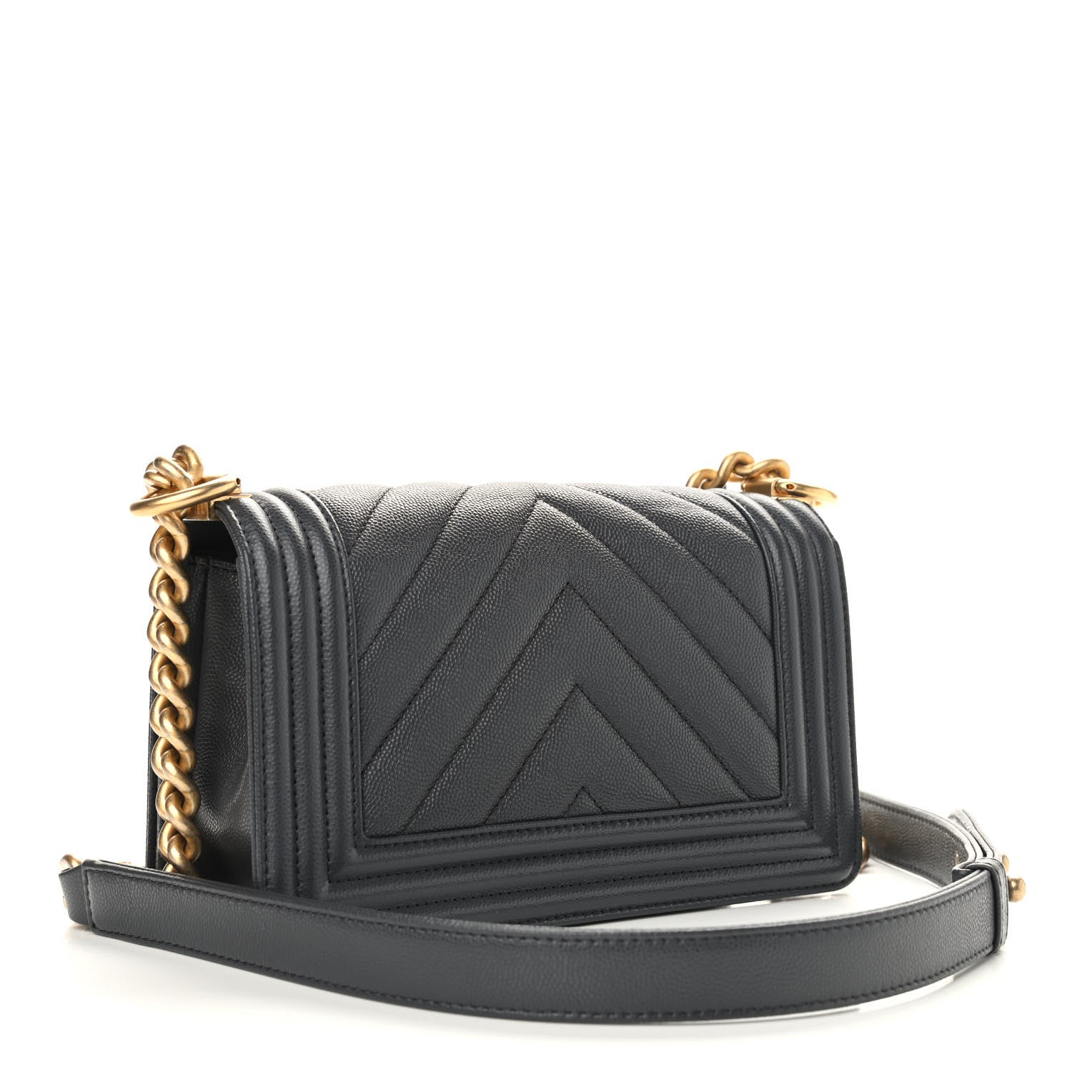 Chanel Caviar Chevron Quilted Small Boy Flap Dark Grey 3 of 9