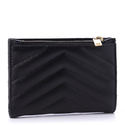 Saint Laurent Grain De Poudre Matelasse Chevron Monogram Zipped Two-Part Wallet Black 3 of 10