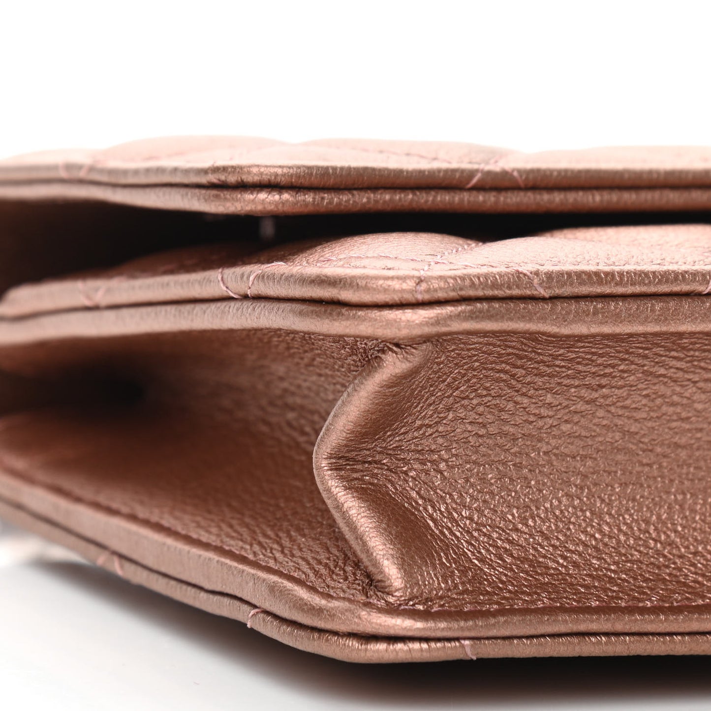 Metallic Grained Calfskin Quilted 2.55 Reissue Wallet on Chain WOC Copper Pink