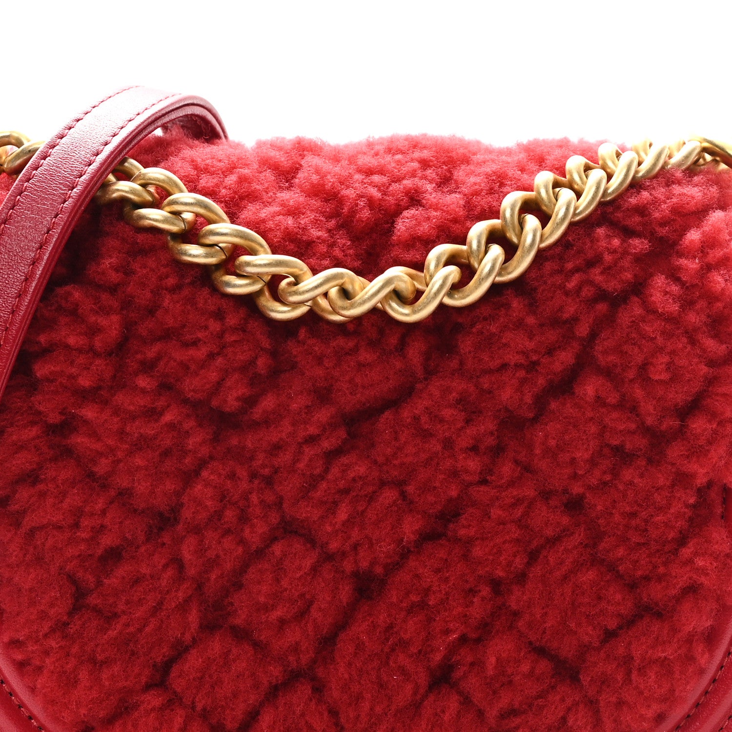 Chanel Calfskin Shearling Quilted Small Boy Messenger Bag Red 8 of 11