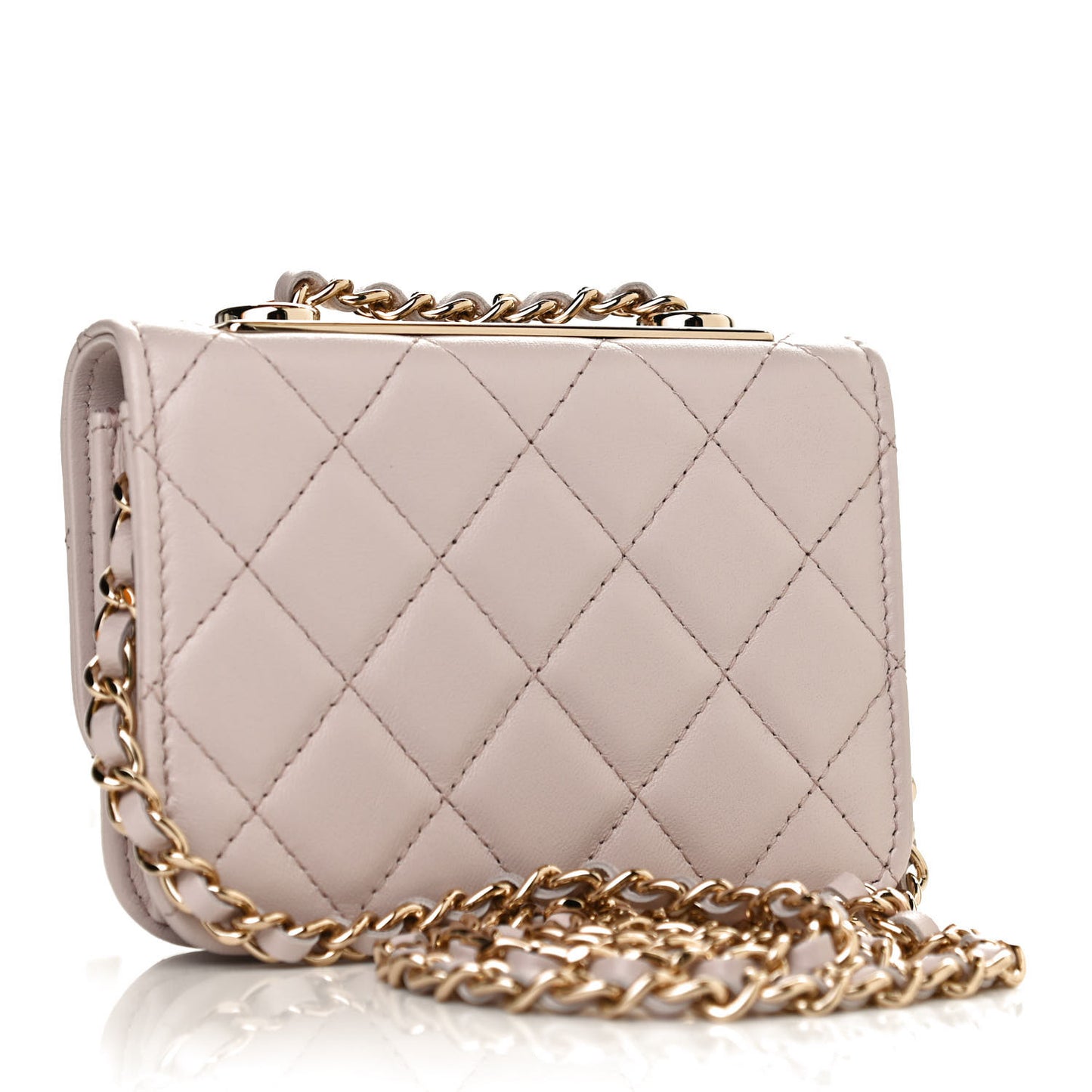 Lambskin Quilted Trendy CC Card Holder On Chain Light Purple
