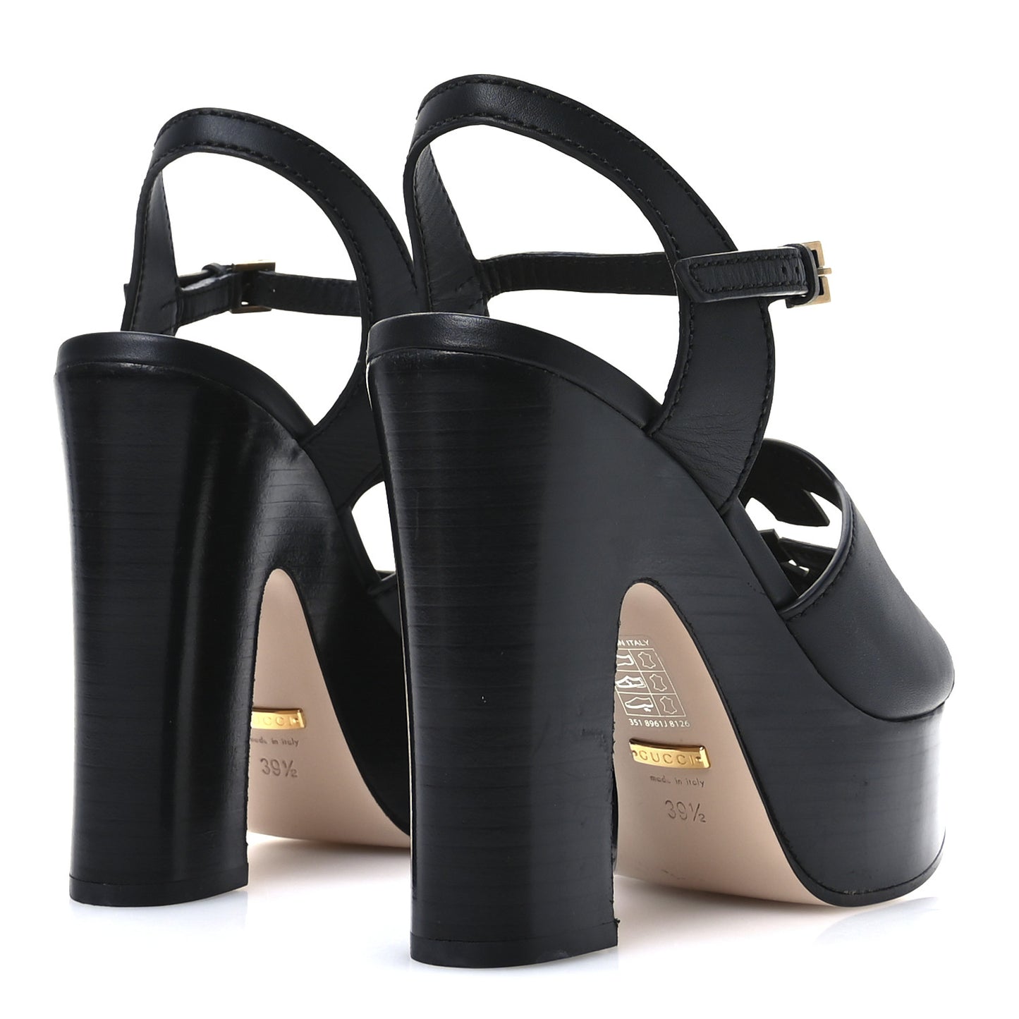 Cosmos Softy Calfskin Wooden Interlocking G Cut-Out 30/120mm Platform Sandals 39.5 Black
