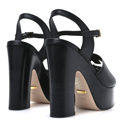 Gucci Cosmos Softy Calfskin Wooden Interlocking G Cut-Out 30/120mm Platform Sandals 39.5 Black 5 of 8