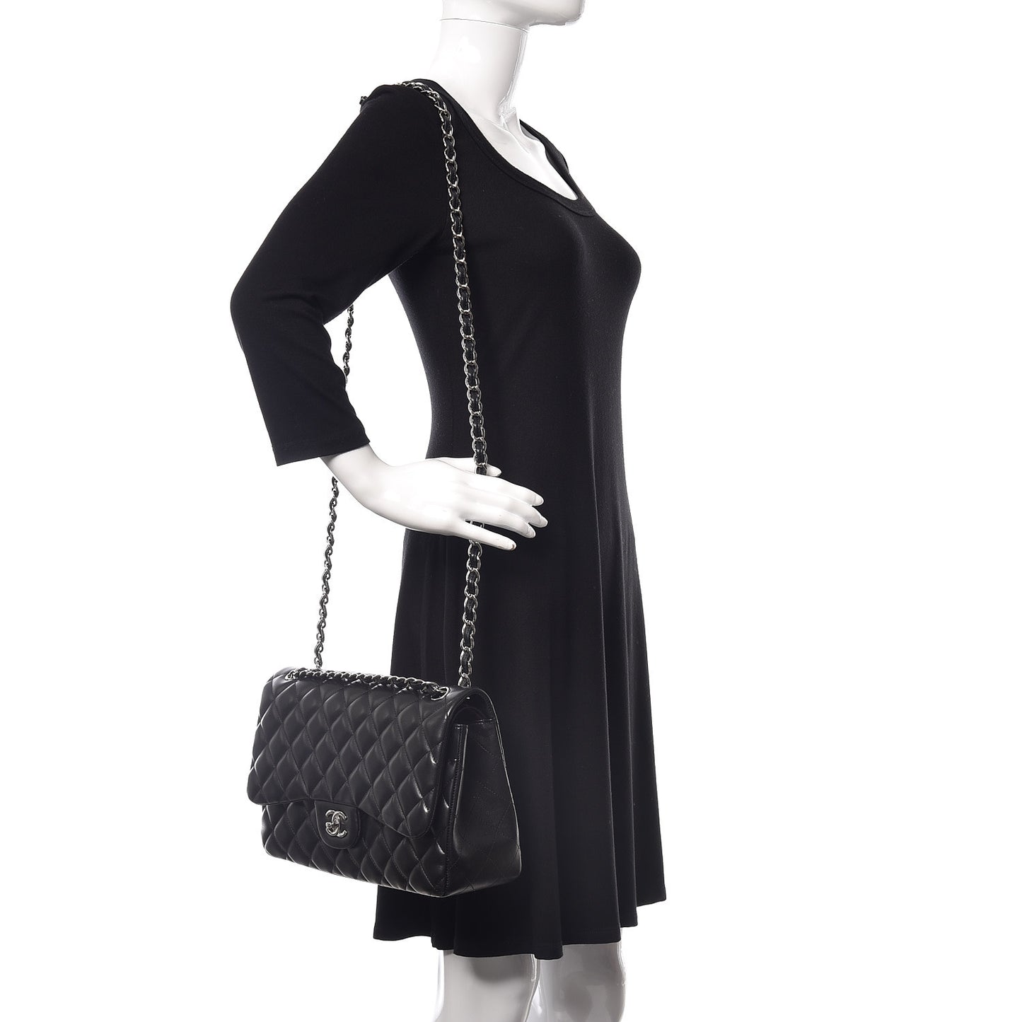 Lambskin Quilted Jumbo Double Flap Black