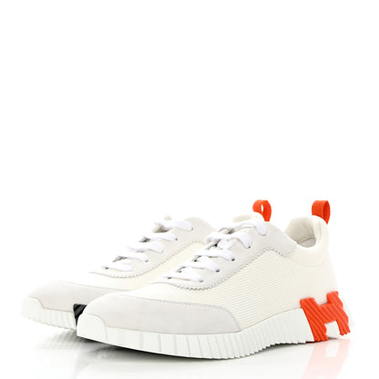 Hermes Technical Canvas Suede Goatskin Mens Bouncing Sneakers 44 White Orange 5 of 16