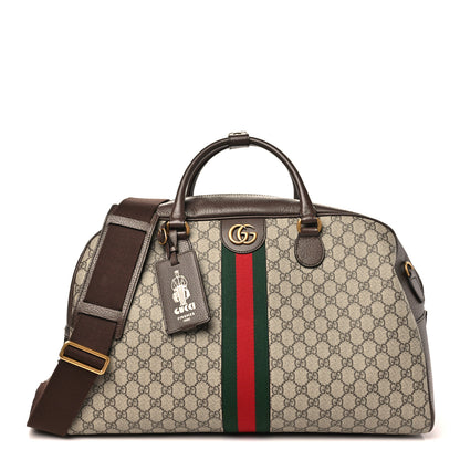 Gucci GG Supreme Monogram Textured Dollar Calfskin Web Large Savoy Bowling Bag Beige Ebony New Acero 1 of 9