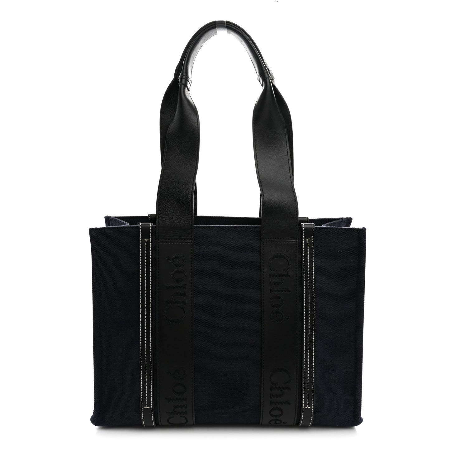 Calfskin Linen Medium Woody Tote Deep Denim