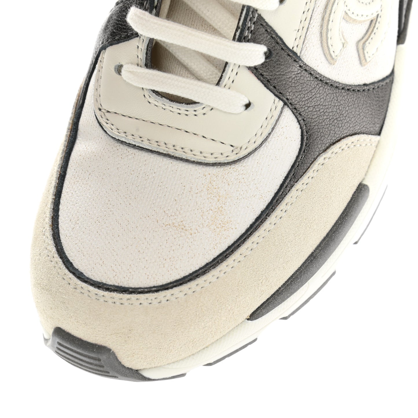 Suede Calfskin CC Sneakers 37 White Grey