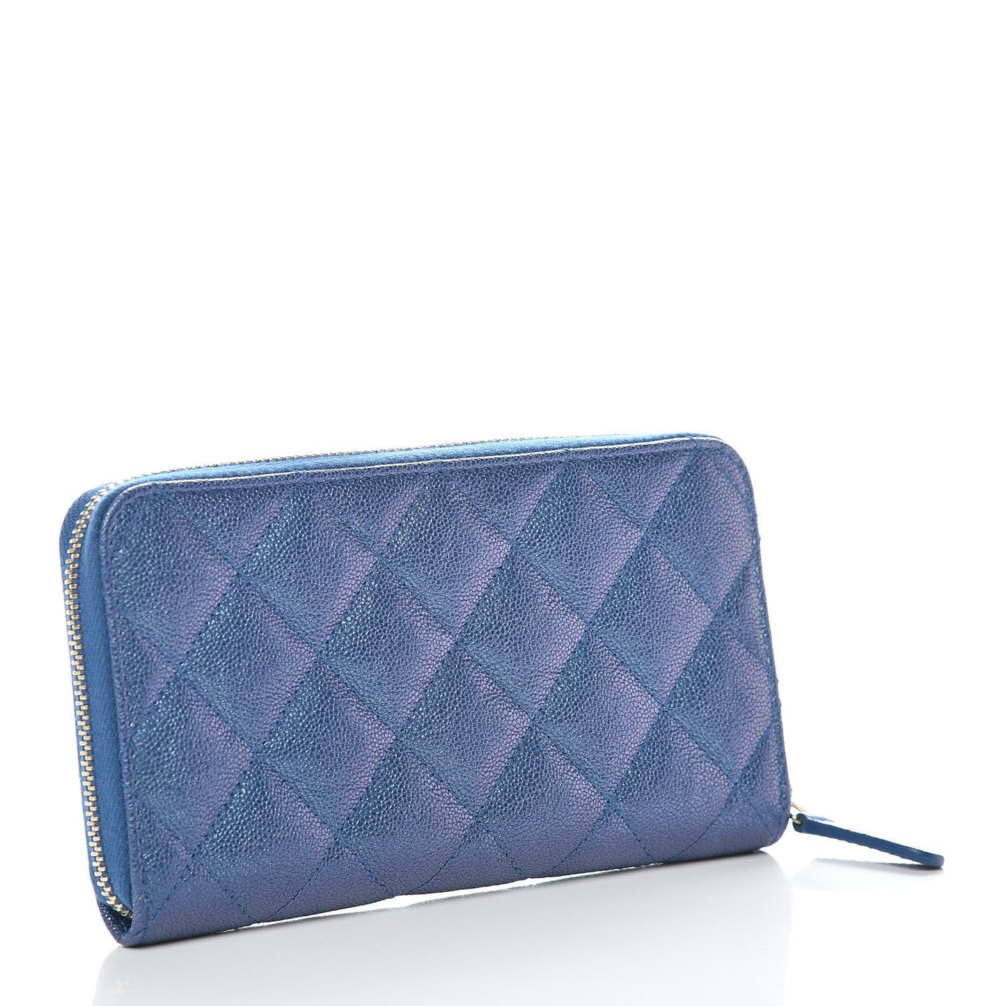 Iridescent Caviar Quilted Medium Zip Around Wallet Dark Blue