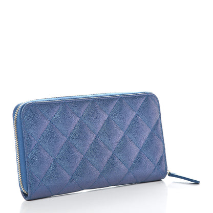 Chanel Iridescent Caviar Quilted Medium Zip Around Wallet Dark Blue 3 of 11