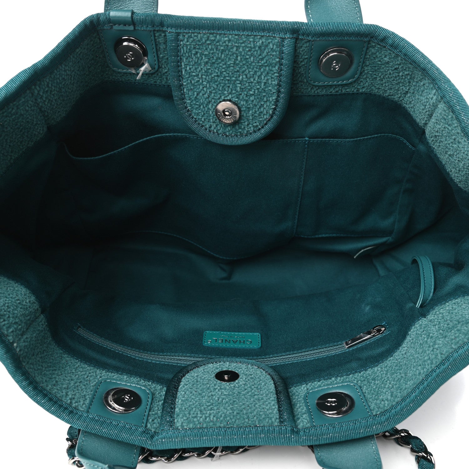 Chanel Lurex Boucle Medium Deauville Tote Turquoise 5 of 9