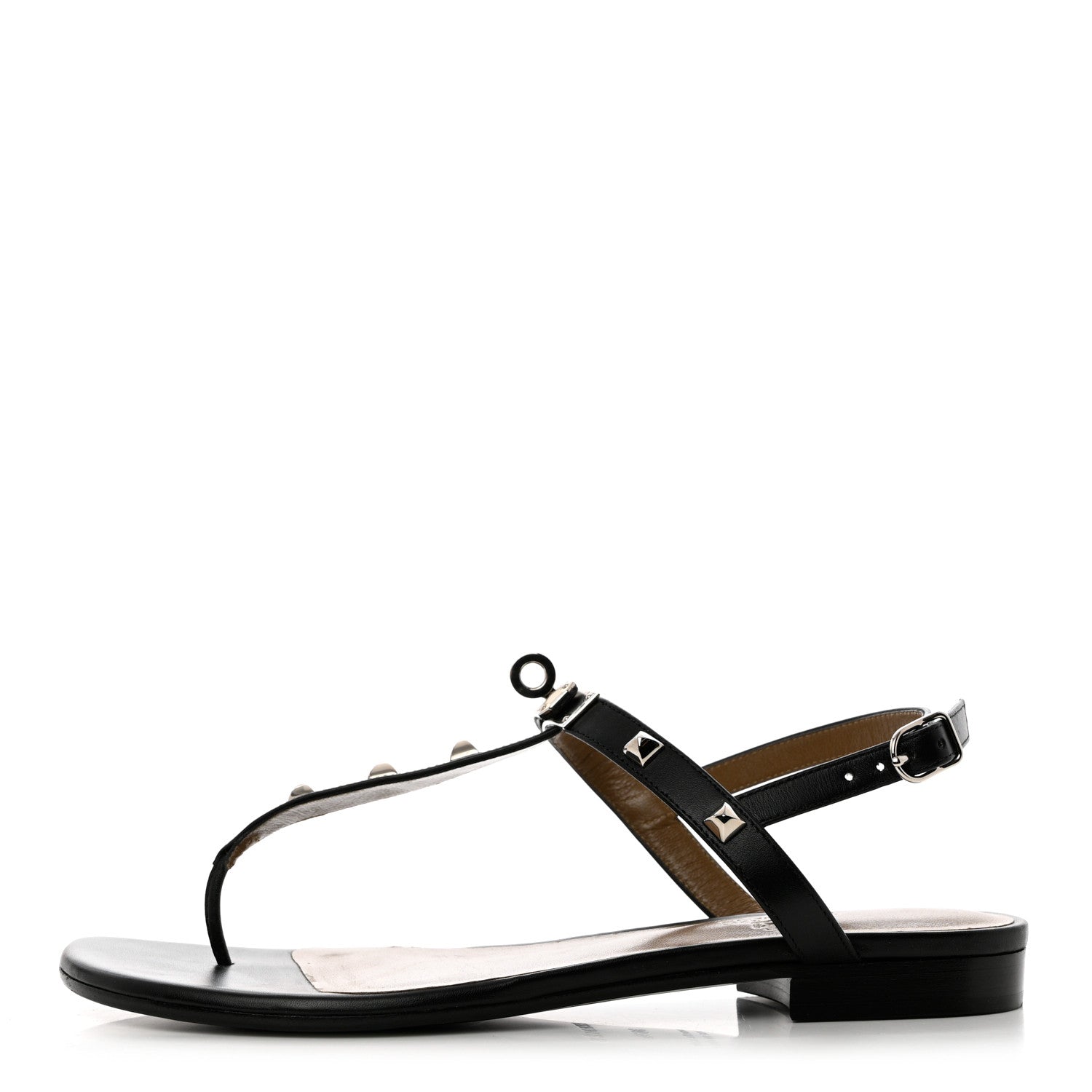 Hermes Calfskin Studded Olivia Sandals 36.5 Black 1 of 10