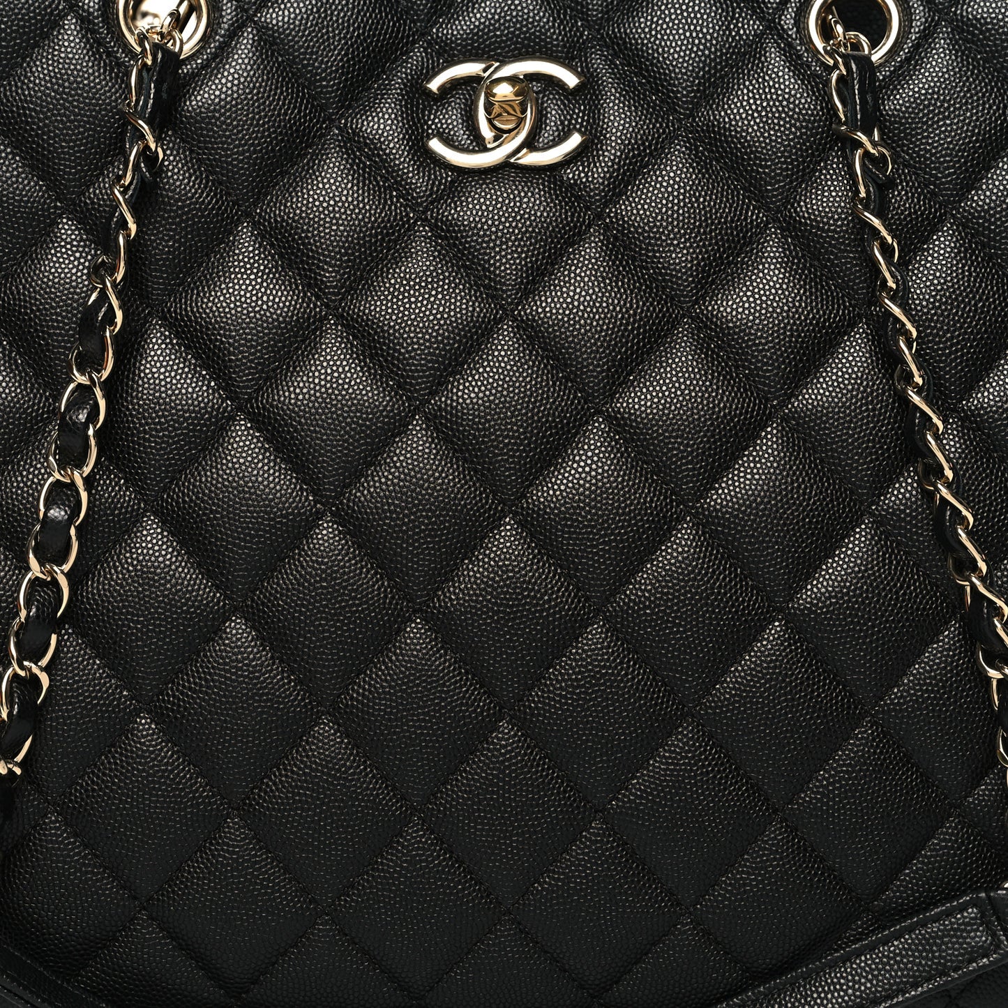 Caviar Quilted Large Shopping Tote Black
