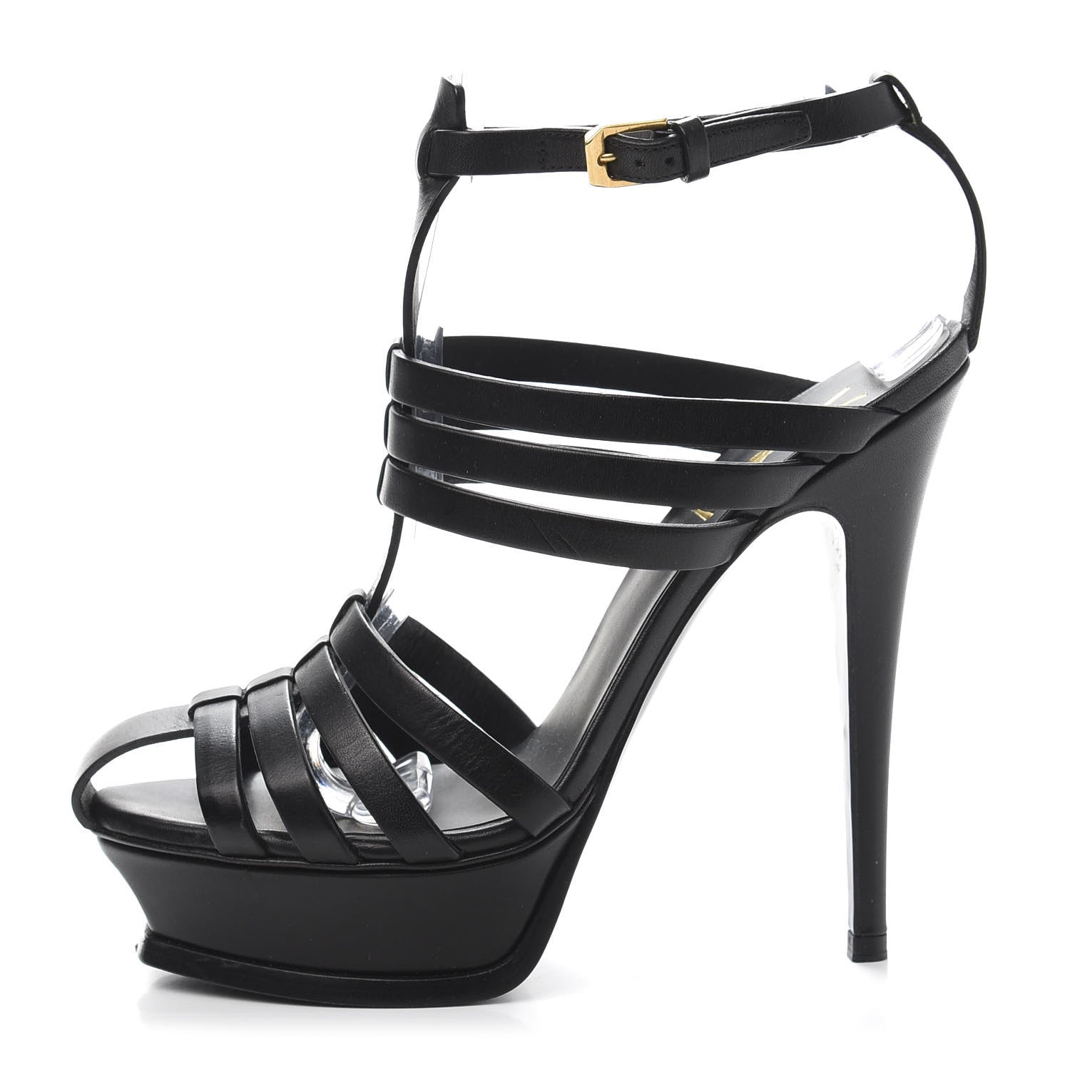 Saint Laurent Calfskin Tribute 105 Platform Woodstock Sandals 37 Black 1 of 8