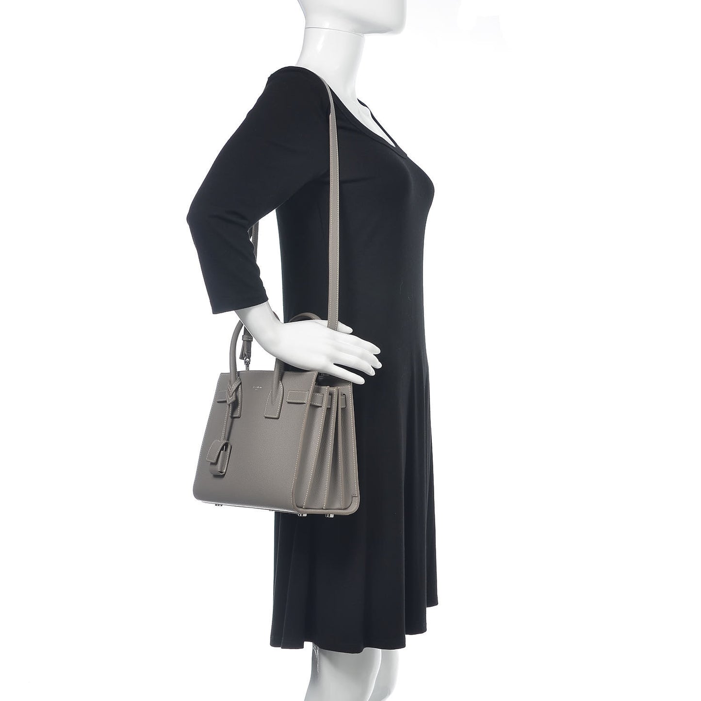 Grained Calfskin Topstich Baby Sac De Jour Fog