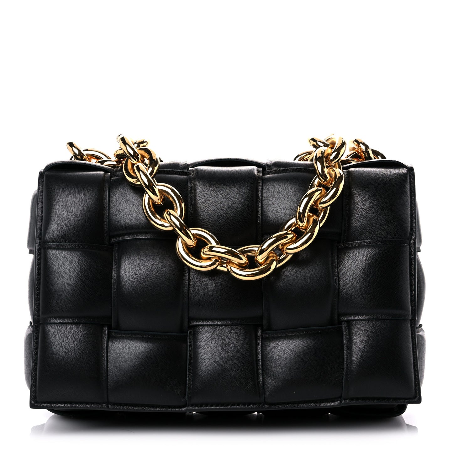 Lambskin Maxi Intreccio Padded Chain Cassette Crossbody Bag Black