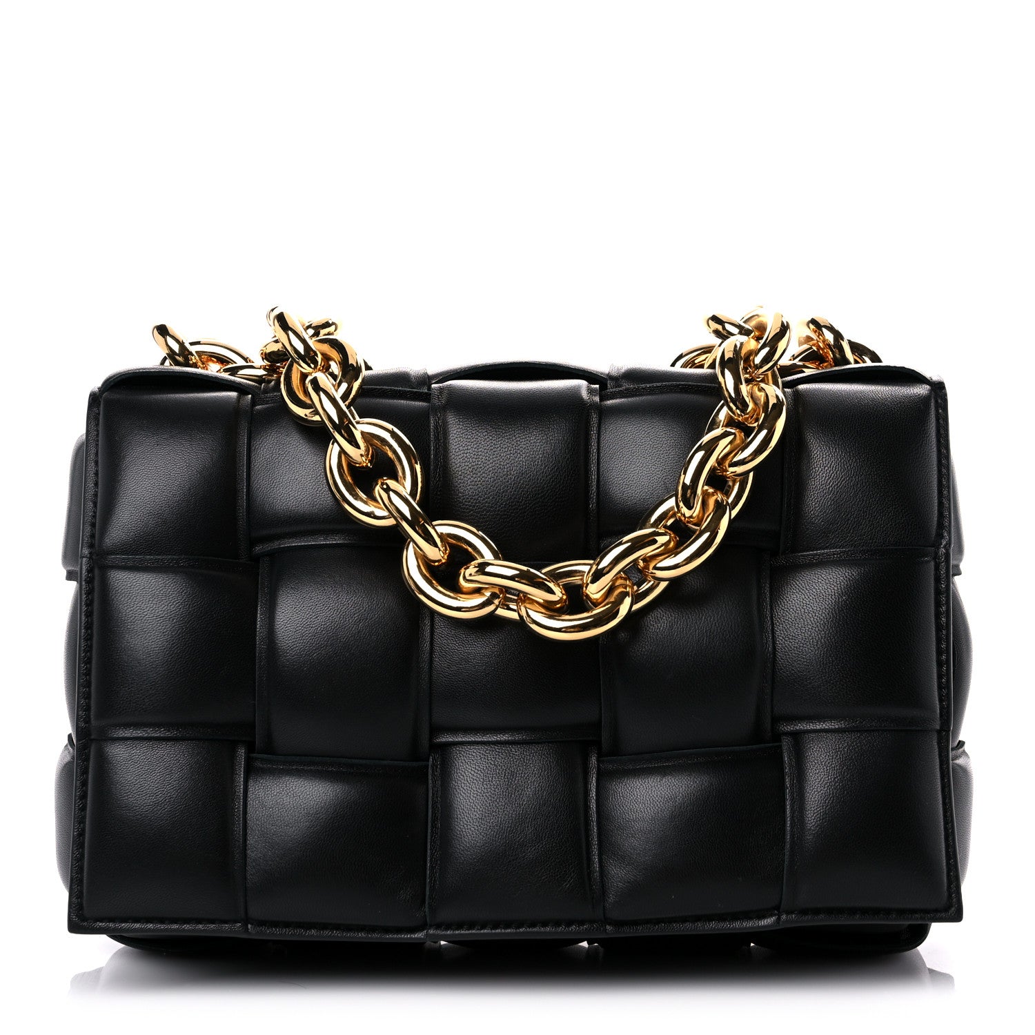 Bottega Veneta Lambskin Maxi Intreccio Padded Chain Cassette Crossbody Bag Black 1 of 8