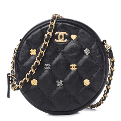 Chanel Lambskin Quilted Studded Round Clutch With Chain Black 1 of 10