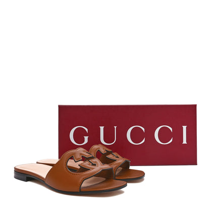 Gucci Cosmos Softy Calfskin Interlocking G Cut Out Slide Sandals 37 Cuir 9 of 9