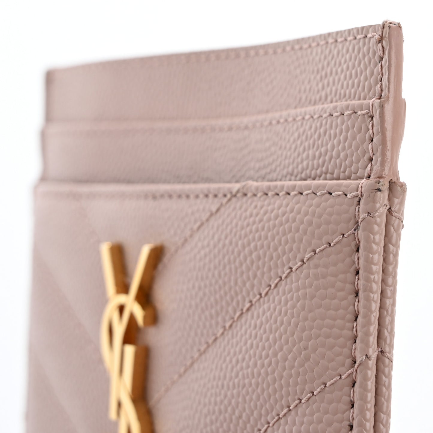 Grain De Poudre Matelasse Chevron Monogram Credit Card Case Pale Pink