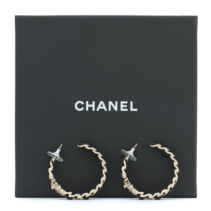 Chanel Lambskin CC Turnlock Chain Hoop Earrings Gold Black 5 of 5