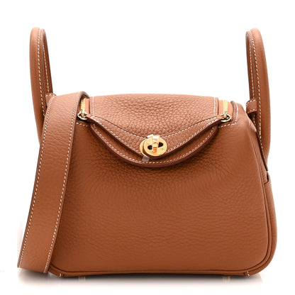 Hermes Taurillon Clemence Mini Lindy 20 Gold 1 of 11