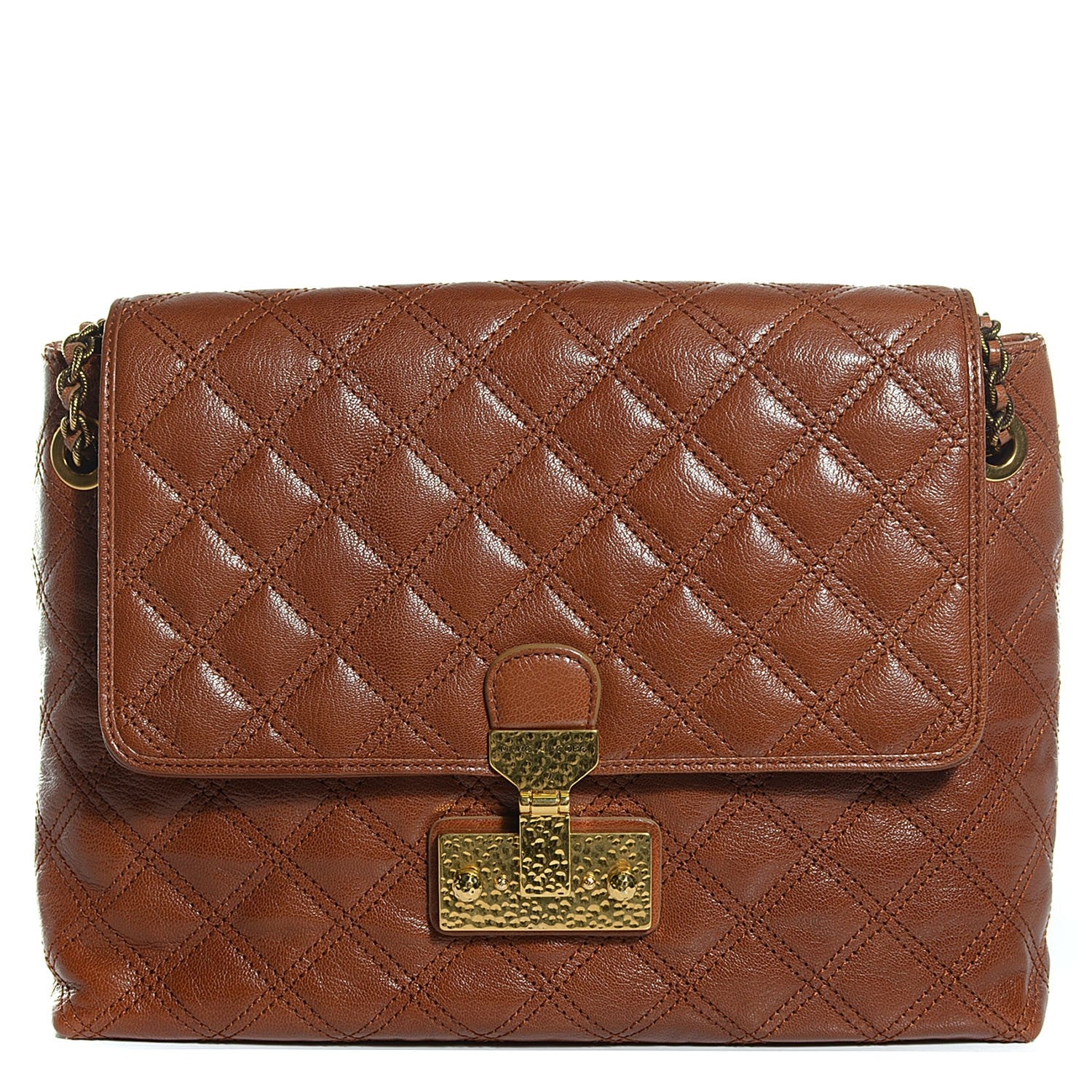 Marc Jacobs Lacquered Lambskin Quilted The XL Single Flap Cognac 1 of 10