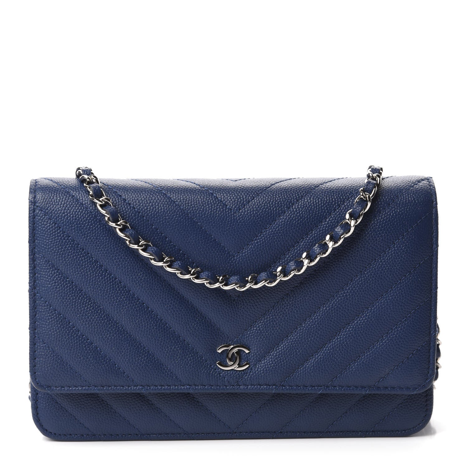 Chanel Caviar Chevron Wallet On Chain WOC Navy 1 of 12